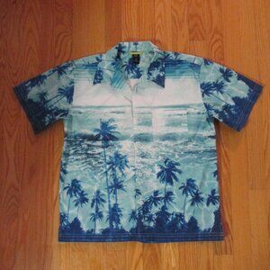 GAP BOYS SZ XL 12 SHIRT AQUA & BLUE TROPICAL HAWAIIAN PRINT BUTTON DOWN VINTAGE